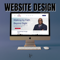Computer monitor displaying a website with a man in a suit, on a blue background with 'Website Design' text.